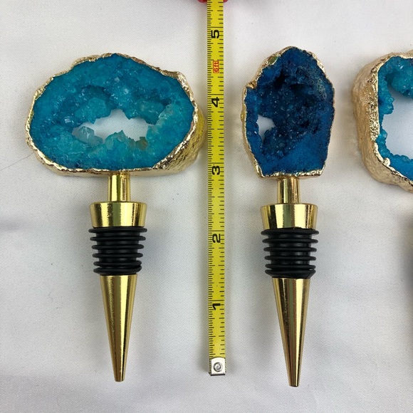 Blue Crystal Quartz Druzy Geode gold plated wine bottle stopper topper stone - Picture 9 of 11
